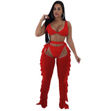 See through Pants Suit Women's Sexy Mesh Beads Three-Piece Suit 2