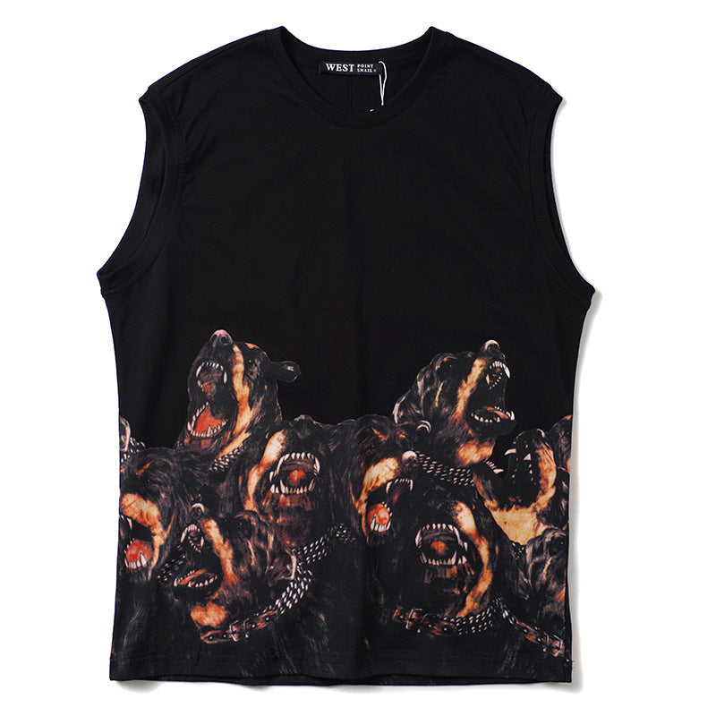 GVC Vest Roaring Dog Pattern Cotton Loose Vest