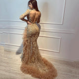 Wedding Guest Dress Golden Sexy Evening Dress Banquet Party Host Long Fishtail Dress