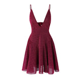 Homecoming Dresses Sexy Solid Color Deep V-neck Strap Sleeveless Dress Short Skirt