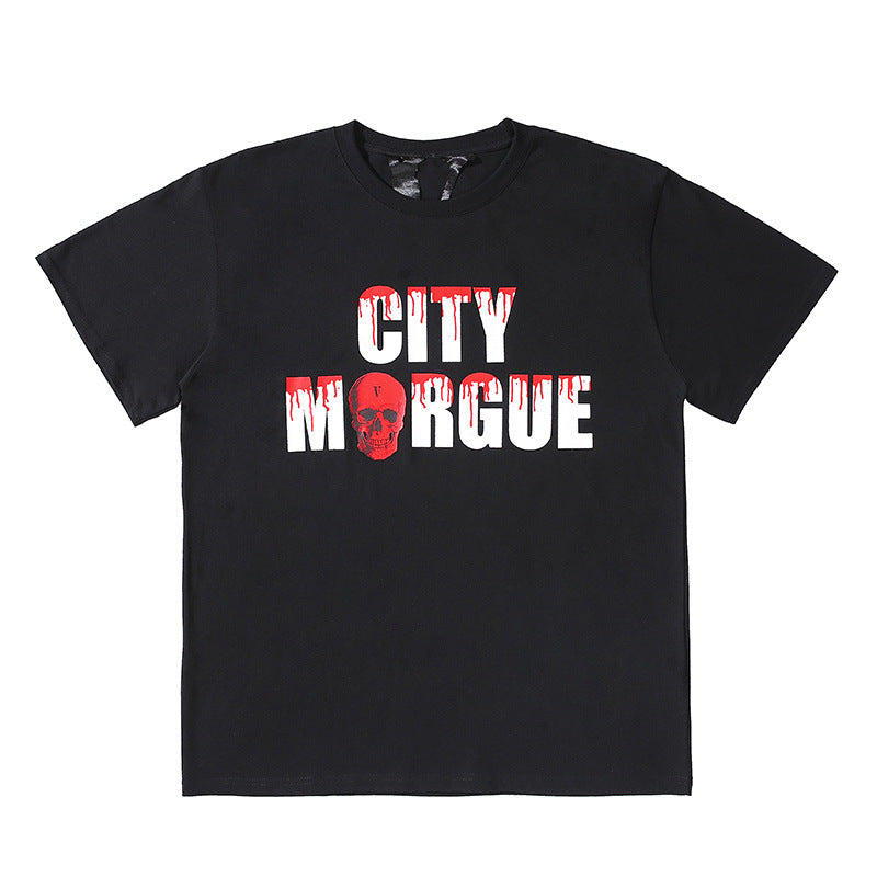City Morgue Vlone T Shirt Men's Personality Fashion Short-Sleeved Bottoming Shirt