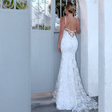 Women Lace Wedding Dress Sexy V-neck Camisole Gown Dress Banquet Evening Long Dress