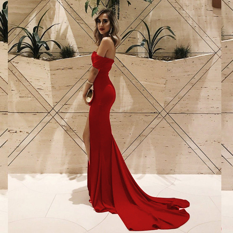 Burgundy Dresses For Wedding Dress Sexy Slim V-neck Dress