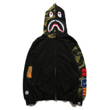 Bape Military Hoodie Shark Head Stitching Half Sleeve Camouflage Hooded Jacket