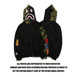 Bape Military Hoodie Shark Head Stitching Half Sleeve Camouflage Hooded Jacket