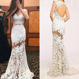 Women Lace Wedding Dress Sexy Lace Hollow Sleeveless Formal Dress