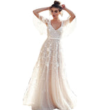 Women Lace Wedding Dress Spring and Summer Dress Sexy Lace V-neck Backless Dress