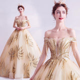 Women'S Evening Dress Ball Gown Princess Quinceanera Wedding Dresses Off-Shoulder Wedding Toast Dress