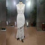 Women Lace Wedding Dress Sexy Lace Hollow Sleeveless Formal Dress