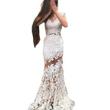 Women Lace Wedding Dress Sexy Lace Hollow Sleeveless Formal Dress
