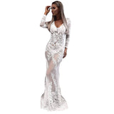 See through Wedding Dress V-neck Lace See-through Dress Long Dress