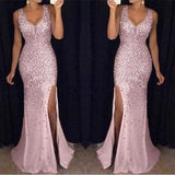 Bohemian Chic Wedding Guest Dress Split Sequins Dress Long Dress Evening Gown