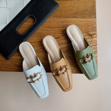 Finn Chain Pointed Toe Mule Spring Metal Buckle Flat Shoes