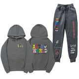 Travis Scott Astroworld Hoodie & Pant 2 Piece Set Hooded Sweater Set Men and Women Sports Suit Jacket