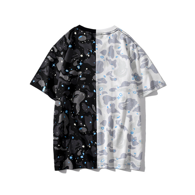 WGM Shirt Men's Casual Camouflage Patchwork round Neck T-shirt