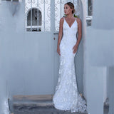 Women Lace Wedding Dress Sexy V-neck Camisole Gown Dress Banquet Evening Long Dress