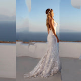 Women Lace Wedding Dress Sexy V-neck Camisole Gown Dress Banquet Evening Long Dress