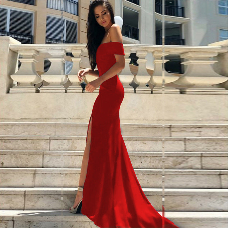 Burgundy Dresses For Wedding Dress Sexy Slim V-neck Dress