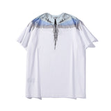 Marcelo Burlon T Shirt MB Gray and Blue Contrast Color Wings Pattern Same Style for Men and Women