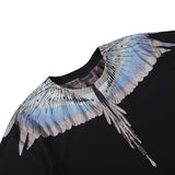 Marcelo Burlon T Shirt MB Gray and Blue Contrast Color Wings Pattern Same Style for Men and Women