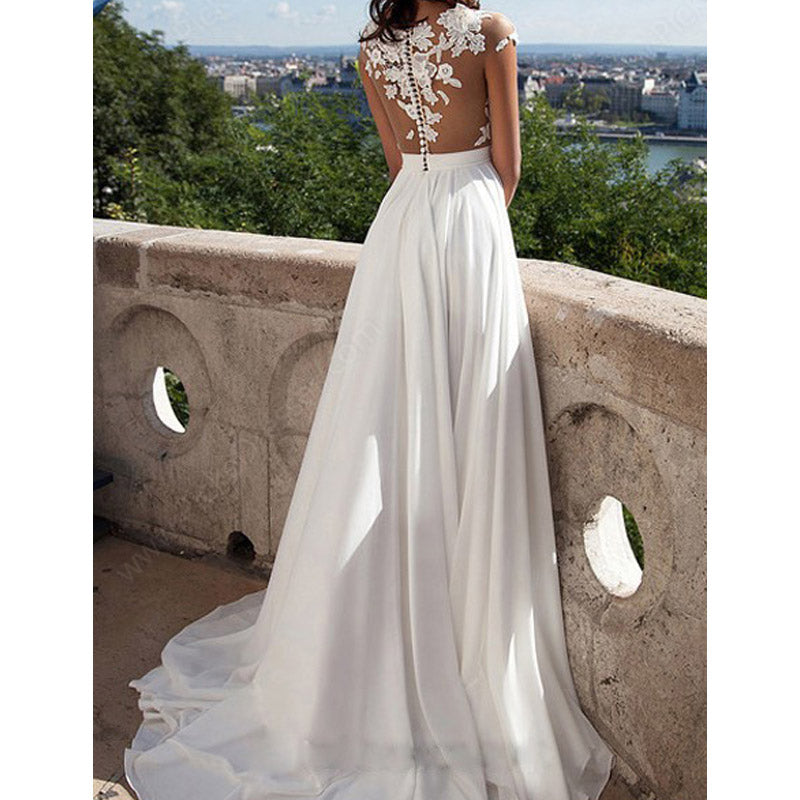 Women Lace Wedding Dress European and American Foreign Trade New Wedding Dress Amazon Wish Sexy Lace Split Evening Dress Wholesale