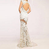 Women Lace Wedding Dress Sexy Lace Hollow Sleeveless Formal Dress