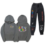 Travis Scott Astroworld Hoodie & Pant 2 Piece Set Hooded Sweater Set Men and Women Sports Suit Jacket