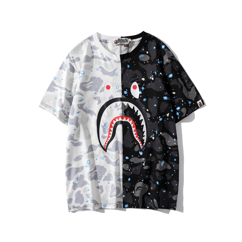 WGM Shirt Men's Casual Camouflage Patchwork round Neck T-shirt