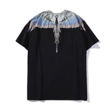 Marcelo Burlon T Shirt MB Gray and Blue Contrast Color Wings Pattern Same Style for Men and Women