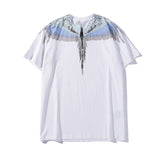 Marcelo Burlon T Shirt MB Gray and Blue Contrast Color Wings Pattern Same Style for Men and Women