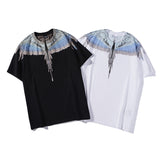 Marcelo Burlon T Shirt MB Gray and Blue Contrast Color Wings Pattern Same Style for Men and Women
