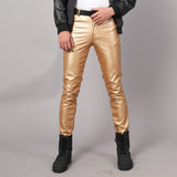 Mens Leather Pants Men's Stretch Slim Fit Fashion Leather Pants