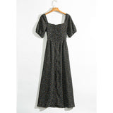 Milkmaid Dress Retro Square Collar Midaxi Polka Dot Floral Puff Sleeve Dresses