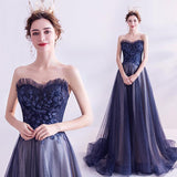 Women'S Evening Dress Ball Gown Princess Quinceanera Wedding Dresses Blue Starry Party Host Tube Top Tulle Tutu