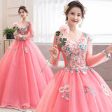 Women's Evening Dress Ball Gown Princess Quinceanera Performance Costume Plus Size Long Sleeve