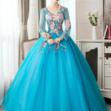 Women's Evening Dress Ball Gown Princess Quinceanera Performance Costume Plus Size Long Sleeve