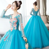 Women's Evening Dress Ball Gown Princess Quinceanera Performance Costume Plus Size Long Sleeve