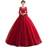 Women's Evening Dress Ball Gown Princess Quinceanera Wedding Dresses Performance Tulle Tutu Dress Fashion Long-Sleeved Red Toast Clothing