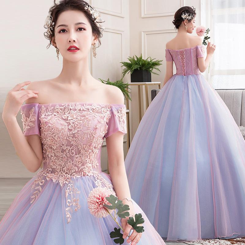 Women's Evening Dress Ball Gown Princess Quinceanera Wedding Dresses Solo Puffy Skirt Host Evening Dress Long Costume Female