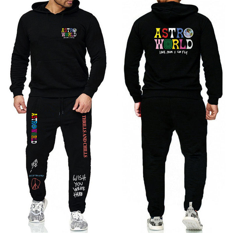 Travis Scott Astroworld Hoodie & Pant 2 Piece Set Hooded Sweater Set Men and Women Sports Suit Jacket