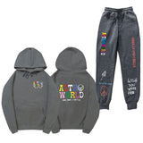 Travis Scott Astroworld Hoodie & Pant 2 Piece Set Hooded Sweater Set Men and Women Sports Suit Jacket