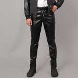 Mens Leather Pants Men's Stretch Slim Fit Fashion Leather Pants