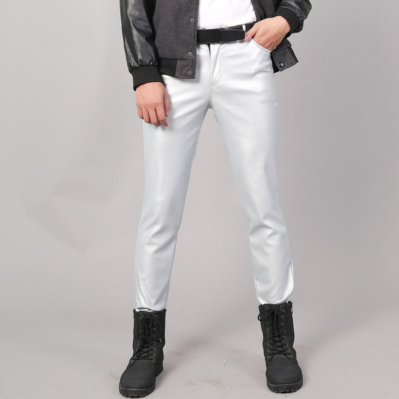 Mens Leather Pants Men's Stretch Slim Fit Fashion Leather Pants