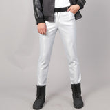 Mens Leather Pants Men's Stretch Slim Fit Fashion Leather Pants