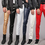 Mens Leather Pants Men's Stretch Slim Fit Fashion Leather Pants