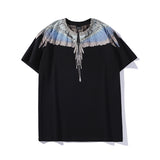 Marcelo Burlon T Shirt MB Gray and Blue Contrast Color Wings Pattern Same Style for Men and Women