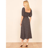 Milkmaid Dress Retro Square Collar Midaxi Polka Dot Floral Puff Sleeve Dresses