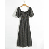 Milkmaid Dress Retro Square Collar Midaxi Polka Dot Floral Puff Sleeve Dresses