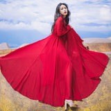 Spring and Summer Chiffon Long-Sleeved Dress Retro Long Dress Red Bohemia Retro Vintage Cottagecore Aesthetic Flowy Victoria Cottage Core Boho Dress