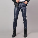 Mens Leather Pants Men's Stretch Slim Fit Fashion Leather Pants